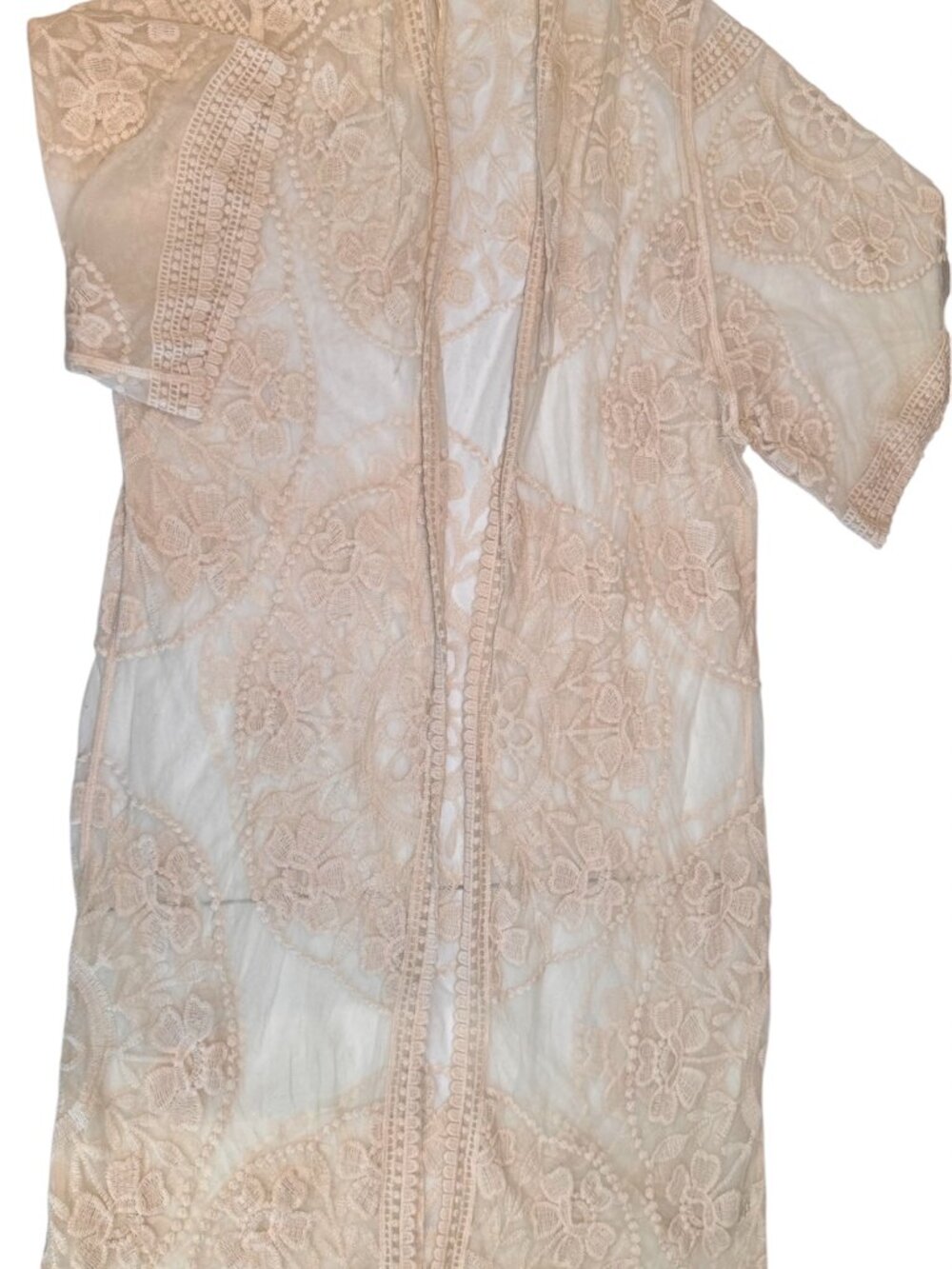 Altar'd State Floral Embroidered Mesh Kimono Womens M White Duster | Boho
